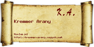 Kremmer Arany névjegykártya